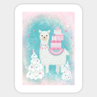 Cute Llama with Christmas Gifts Sticker